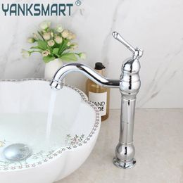 Bathroom Sink Faucets YANKSMART Luxury Chrome Polished Vessel Faucet Deck Mounted Single Handle Basin Hold Mixer Water Tap