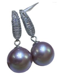 Dangle Earrings Elegant 10-11mm South China Sea Round Lavender Pearl Pendant 925s Silver