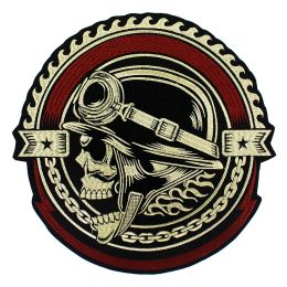 Brushes Embroidery Gear Skull Patches Motif Applique Iron on Stickers for Jacket Back Punk Bike Badges