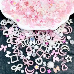 Nail Art Decorations 50pcs 3D Kawaii Pink Mixed Ranbom Resin Charms Cartoon White Rhinestones DIY Accessories Supplies