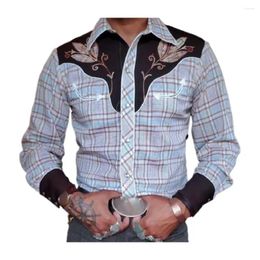 Men's Casual Shirts Men Long-sleeve Shirt Vintage Western Cowboy Print Slim Fit Cardigan Coat With Turn-down Collar Buttons Spring