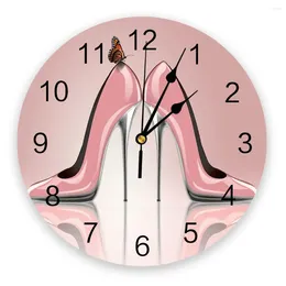 Wall Clocks Pink Female High Heels Butterfly Creative Clock For Home Office Decoration Living Room Bedroom Kids Hanging Watch