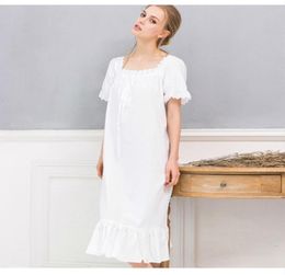 Whole Long White Nightgown Summer Nightgowns For Women Ladies Nightgown Cotton Short Sleeve Nightie Night Dress Chemise De Nu7518290
