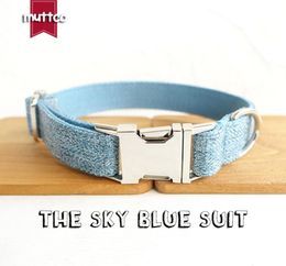 MUTTCO retailing selfdesign nameplate ID dog collar THE SKY BLUE SUIT security training dog harness pet collar and leash 5 sizes 5954335