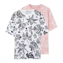 Couple's Graffiti Letter Full Print T-shirt Summer Pure Cotton Short Sleeve Fashion Loose T-shirt