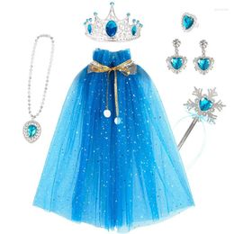 Party Decoration Girl's Princess Costume Colorful Cloaks Crown Magic Wand Necklace Earrings Set Pink And Earring Toys