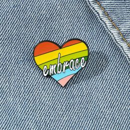 embrace Rainbow Love Metal Badge LGBT Heart Rainbow Flag brooch Cute Anime Movies Games Hard Enamel Pins Collect Metal Cartoon Brooch