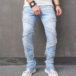 Men's Jeans Streetwear Men Stylish Spliced Slim Biker Pants Hip Hop Stacked Male Solid Jogging Straight Denim Trousers