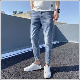 Summer Light Colored Cropped Jeans for Men's Korean Version, Trendy Slim Fit with Small Feet, 2021 New Spring Elastic Men's Pants