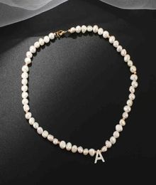 Real Freshwater Pearl Necklace Choker For Women Alphabet AZ Shell Letter Initial Buckle Gold Colour Pendant Jewellery Gift220v7738523