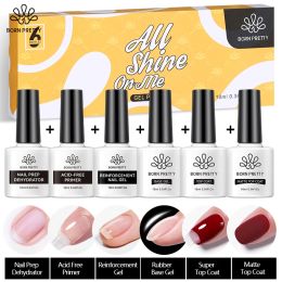 Gel BORN PRETTY Gel Nail Polish Set 10ml Top Coat UV Gel 6PCS Glitter Sequins Soak Off Semipermanent Varnish Colour Hybrid Nails Kit