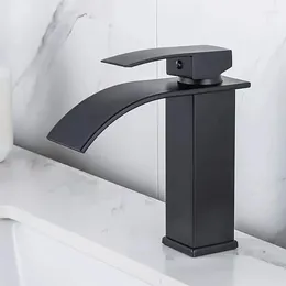 Bathroom Sink Faucets 2024Black Stainless Steel Waterfall Basin Faucet Square Single Handle And Cold