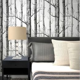 Wallpapers Abstract Black And White Branch Non-woven Wallpaper Tree Trunk Birch Forest Living Room TV Background Wall Restaurant