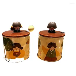 Mugs Cute Cup Ceramic Mug Korean Cartoon Household Student Creative Personality Couple Coffee And Water With Hand Gift