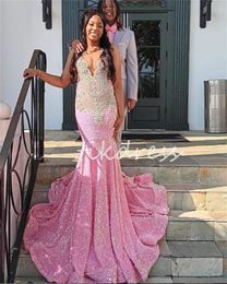 Pink Sequin Prom Dresses With Beaded Diamond Sparkly Mermaid Plus Size Evening Dress 2024 Black Girls Formal Party Gown Luxury Birthday Vestidos de noche Aso Ebi 2024