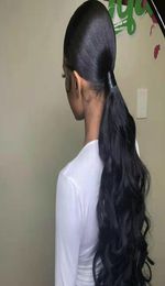 Brazilian Natural Black Virgin Wrap Drawstring Ponytail Horsetail 10 To 22 Inches Weave Body Wave Real Human Hair Ponytail 140g Be3850003