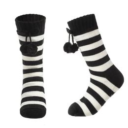 Fluffy Slippers Sock Women Striped Floor Winter Warm Sleeping Soft Female Plush Non Slip Grip Comfy Silicone Thermal Short 240408