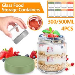 Storage Bottles 4Pcs Overnight Oats Jar Clear Glass With Sealed Lids Leakproof Fruit Yoghourt Containers Food Tank