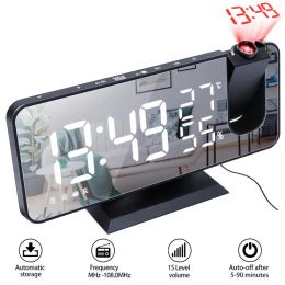 Radio Led Digital Alarm Clock Radio Projection Multifunction Bedside Time Display Radio with Temperature and Humidity Mirror Clock