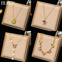 Pendant Necklaces EILIECK 316L Stainless Steel Colourful Zirconia Butterfly Flower Necklace For Women Girl Fashion Neck Chain Jewellery Holiday