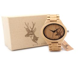 BOBO BIRD Classic Bamboo Wooden Watch Elk Deer Head casual wristwatches bamboo band quartz watches for men women2814975