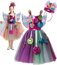 Sweet Candy Girl Clothes Summer Kids Carnival Frock Little Birthday Fancy Rainbow Tutu Dress with Hairband Child Party Gown 2203101043136