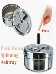 Funky Spinning Ashtrays Stainless Steel Ashtray Spinning Plain Cigarette Ash Tray Push Down Lid Smoking Accessories8936532