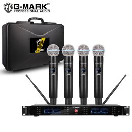 Microphones Microphone Wireless GMARK G44S 4 Channels Metal Body Frequency Adjustable For Karaoke Stage Church Party Show With Suitcase