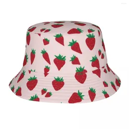 Berets Dreamy Strawberry Bucket Hat For Unisex Fruits Pattern Fisherman Hats Funny Fishing Caps Soft Fold Hip Hop Printed Sunscreen