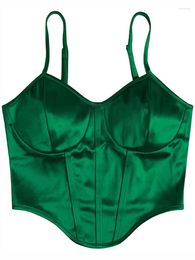 Women's Tanks 2024 Summer Satin Sleeveless Chain Strap Crop Tops Tank Bustier Clubwear Camisole