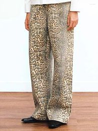 Women's Jeans Leopard Print Y2k Chic And Versatile Vintage Washed Aged Wide Leg Pants 2024 Summer