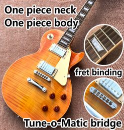 one piece Neck one piece body electric guitar Upgrade TuneoMatic bridge guitar Tiger Flame standard guitar3901140