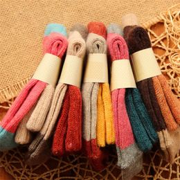5Pairs High Quality Women Winter Woollen Socks Vintage Patchwork Rabbit Wool Sock Super Thicker Warm Thermal Cotton 240408