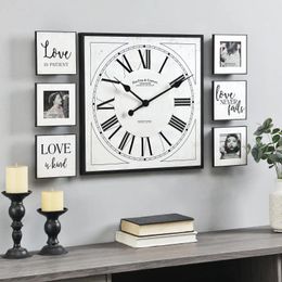 Wall Clocks 20 X 2 In White Love Frame Gallery Clock 7-Piece Set Analogue Modern Decorative For Home Bedroom Living Room