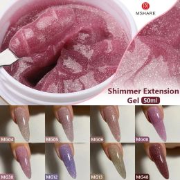 Gel MSHARE 50g Rose Pink Shimmer Gel Nail Extension Hard Jelly Not Flow Cream Builder Shiny Sparkling Glitter Uv Construction Gel