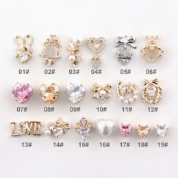 Decorations 10pcs/lot 3D Love Heart Chain Alloy Nail Art Zircon Pearl Crystal Metal Manicure Nails Accessories Supplies Decorations Charms