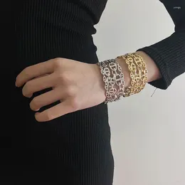 Bangle European Fashion Gold Silver Colour Hollowed Out Wide Version Bracelet Light Luxury High-grade Multi-layer Open Couple