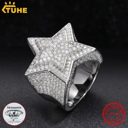 Fine Jewelry VVS1 With Certificate Star Rings For Men 925 Sterling Silver Rings Hip Hop Jewelry 240313