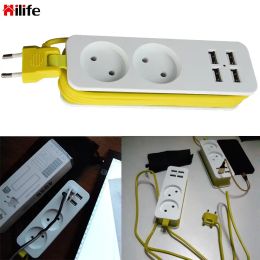 Plugs Power Strip 2 Extension Socket Outlet Eu Plug Charger Socket Portable Smart Desktop Socket 4 Usb Port Wall Charger Multiple