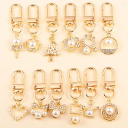 Keychains 2Pcs Luxury Crystal Pearl Crown Bowknot Love Heart Hanging Keychain For Women Girls Fashion Handbag Earphone Case Key Ring Gifts