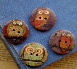 WB18 whole 100pcs Mixsize painted Retro owl wooden Button owls wood Buttons decorative button Sewing Crafts Garment Accessori9660121