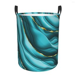 Laundry Bags Teal And Gold Abstract Ink Basket Texture Marble Geometric Stone Clothes Toy Hamper Storage Bin For Kids Nursery