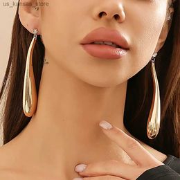 Charm Salircon Exaggerate Metal Smooth Long Water Drop Earrings Fashion Statement Gold Color Earrings Womens Party Jewelry Gift240408