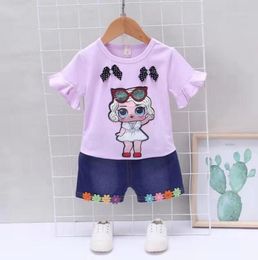 Toddler girl clothes new summer girls shortsleeved suit cartoon eyes girl shortsleeved shorts twopiece suit size 80110cm2328129