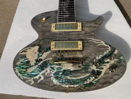 Dragon shaped 6string electric guitar dragon pattern Colour shell inlaid with yellow hardware black side4649204