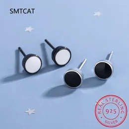 Stud Earrings Real 925 Sterling Silver Sweet Black Glaze Round Earring Boucle D'oreille For Women Wedding Fine Jewellery DA2205