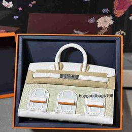 Tote Bag Designer Bags Handbags Platinum Bag Small House First Snow Glacier White 8l Imported American Crocodile 20cm Hand Sewn Block Engraved Mini Custom Dep