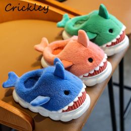 Sneakers Winter Girls Boys Slippers 2022 Cartoon Shark 3D Warm Plush Children Indoor Slippers Non Slip Platform Bedroom Kids House Shoes