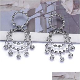 Dangle Chandelier Earrings Fashion Mtilayer Round Circle Crystal Rhinestone Long For Women Boho Ethnic Statement Large Drop Earring Je Othck