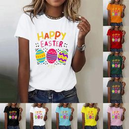 Women's T Shirts Happy Easter Letter Egg Print Round Neck Short Sleeved Long Sleeve Under Scrub Women